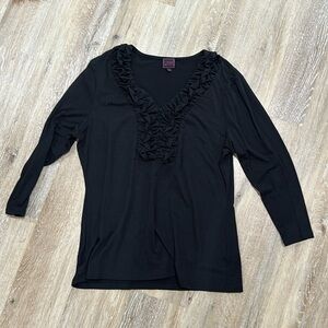 Black v neck colour works 3/4 length sleeve blouse